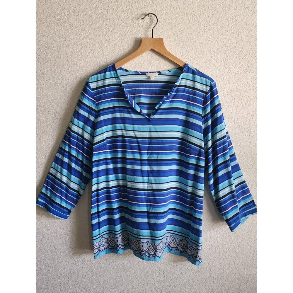 Talbots Stripe Blue Black Lightweight Large Blouse